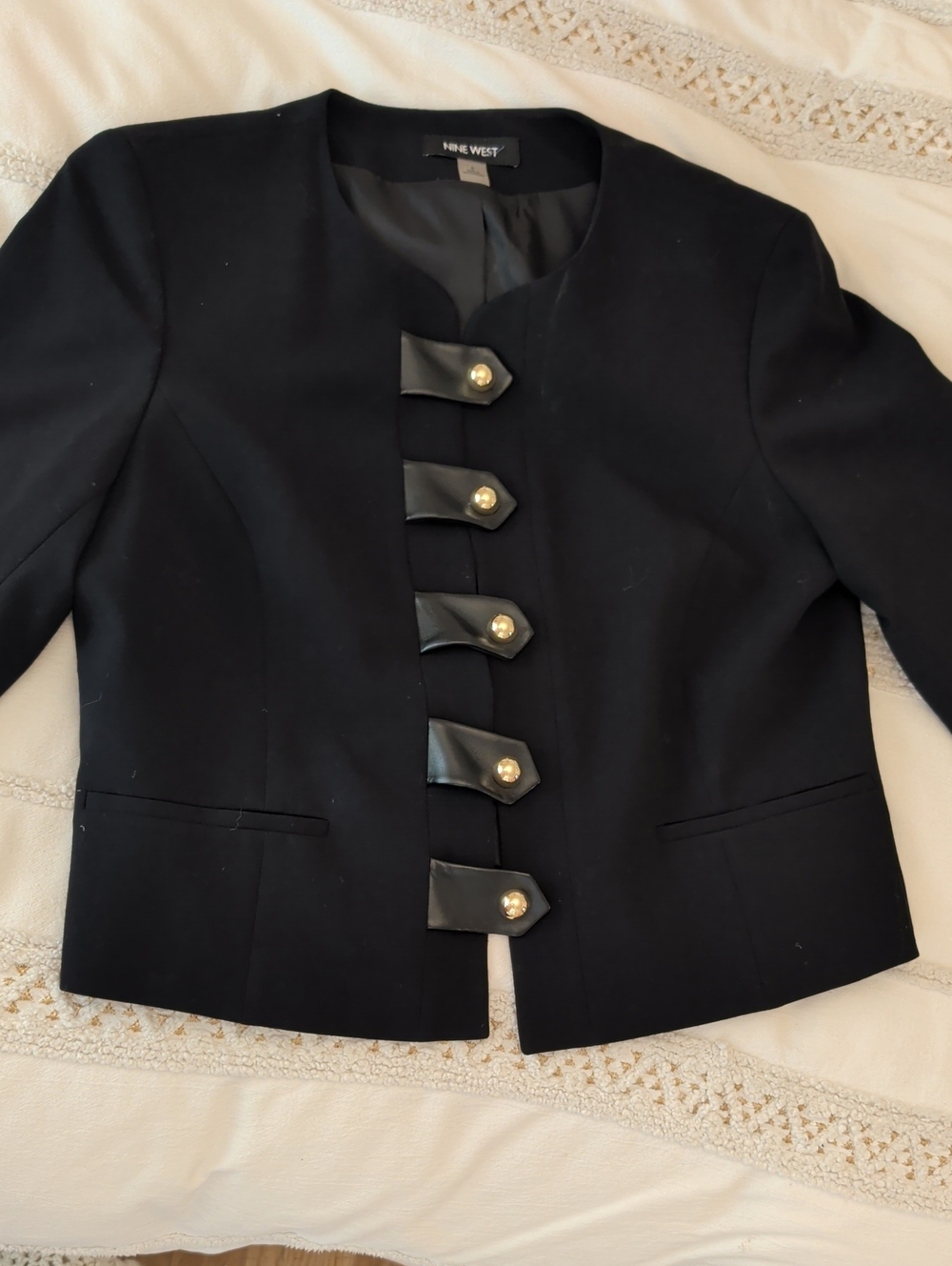 Nine West Black Cropped Blazer with Decorative Tab Closures